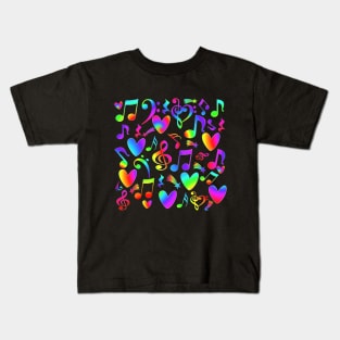 Rainbow Music Notes Hearts Stars Kids T-Shirt